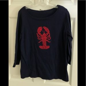 Talbots Navy Lobster 3/4 Sleeve Sweater